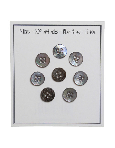 Set de 8 boutons 4 trous nacre 12 mm - Noir