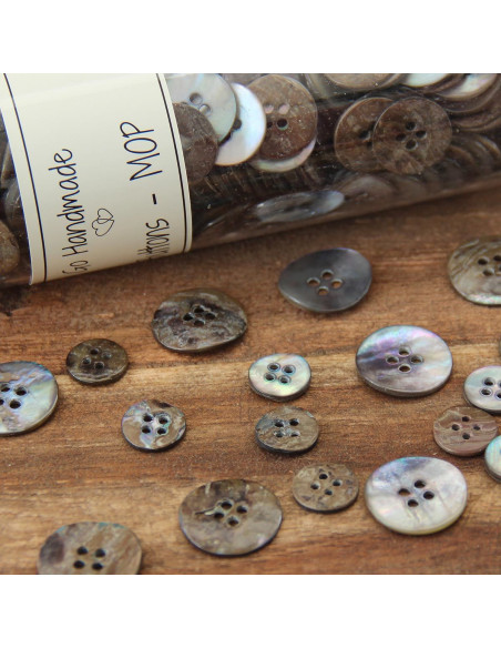 Set de 8 boutons 4 trous nacre 12 mm - Noir