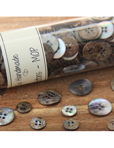 Set de 8 boutons 4 trous nacre 15 mm - Noir