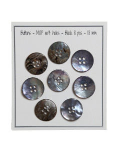 Set de 8 boutons 4 trous nacre 18 mm - Noir