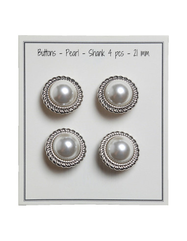 Set de 4 boutons Perle 21 mm - Argent