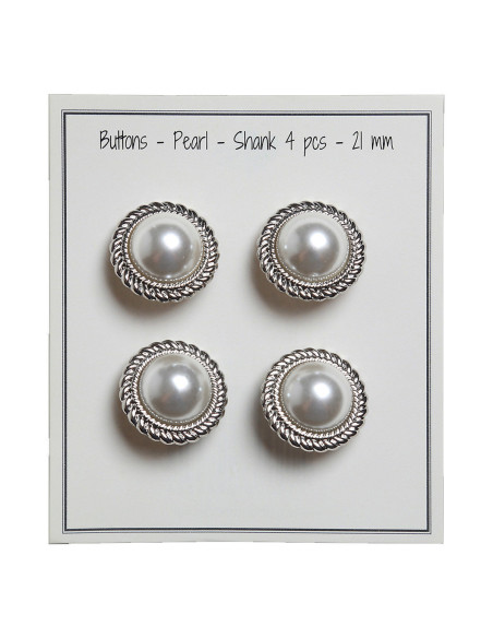 Set de 4 boutons Perle 21 mm - Argent
