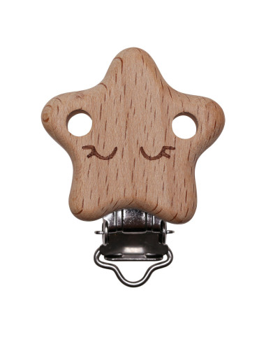 Clip attache tétine en bois - Etoile