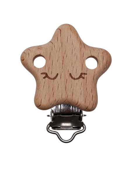 Clip attache tétine en bois - Etoile