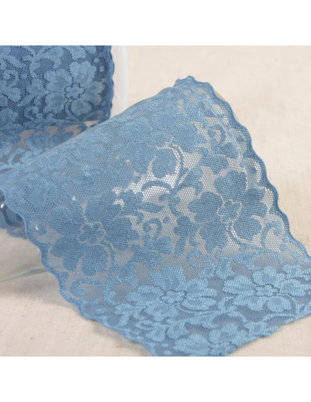 Dentelle élastique fleurs - Bleu lavande