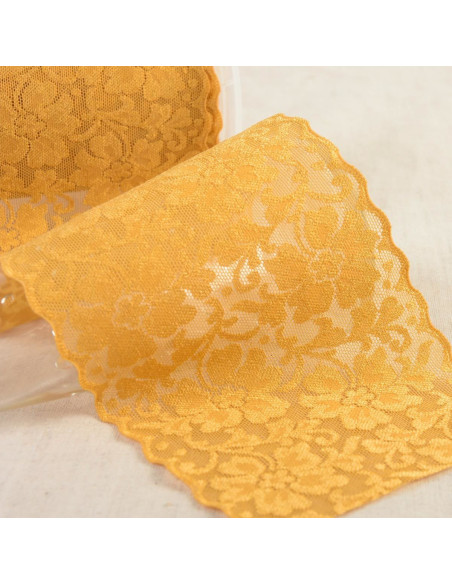 Dentelle élastique fleurs - Moutarde