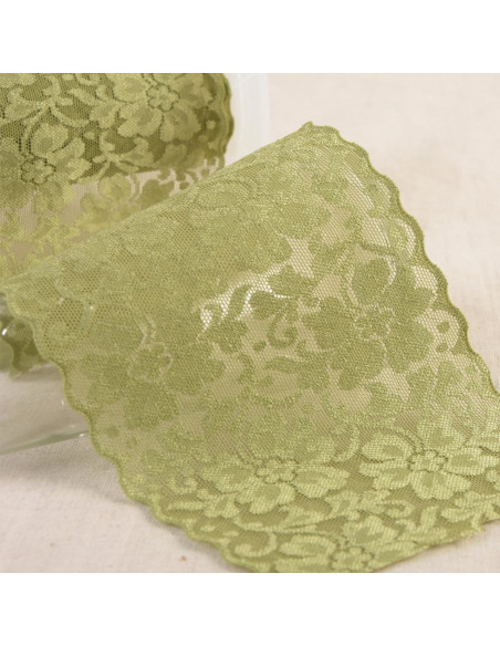 Dentelle élastique fleurs - Kaki