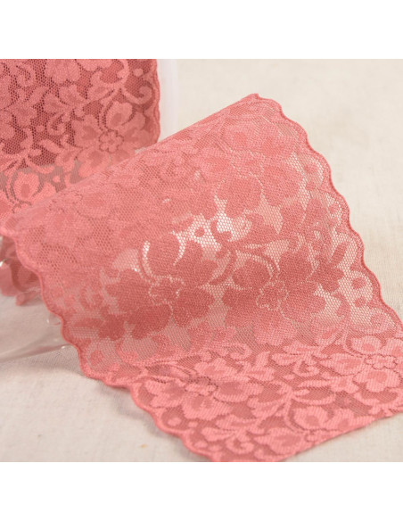 Dentelle élastique fleurs - Vieux rose