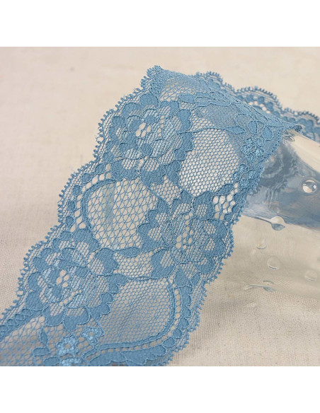 Dentelle élastique roses - Bleu lavande