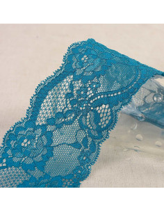 Dentelle élastique roses - Bleu canard