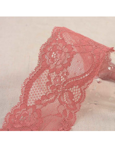 Dentelle élastique roses - Vieux rose