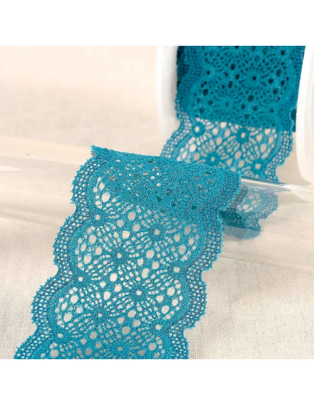 Dentelle élastique entre deux - Bleu canard