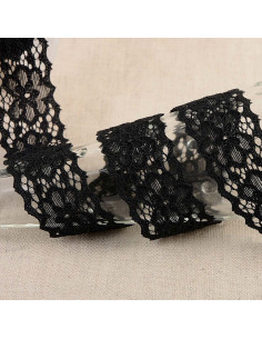 Dentelle élastique Hellébore - Noir