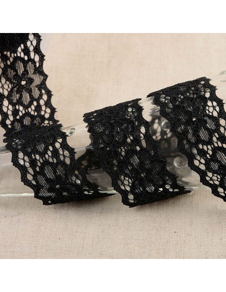 Dentelle élastique Hellébore - Noir