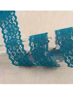 Dentelle élastique Hellébore - Bleu canard