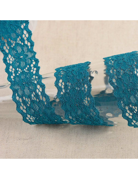 Dentelle élastique Hellébore - Bleu canard