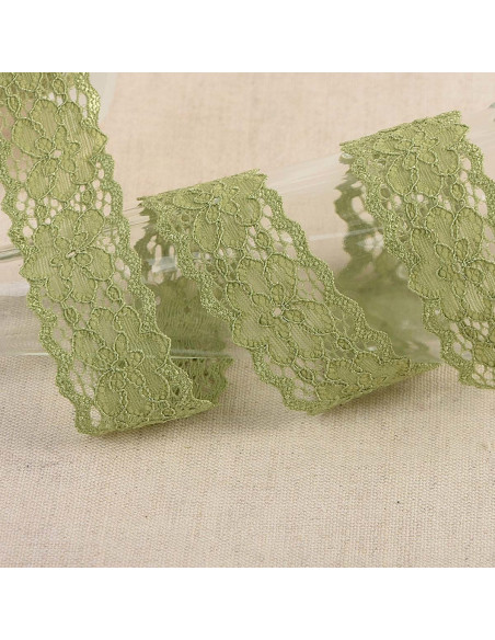 Dentelle élastique Hellébore - Kaki
