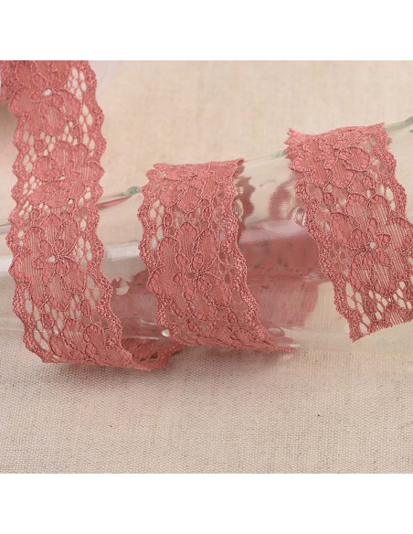 Dentelle élastique Hellébore - Vieux rose
