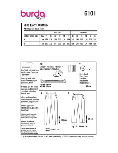 Patron de pantalon - Burda 6101
