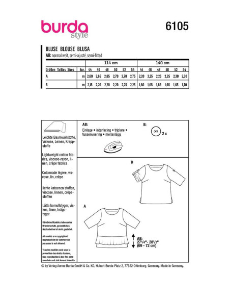 Patron de blouse - Burda 6105