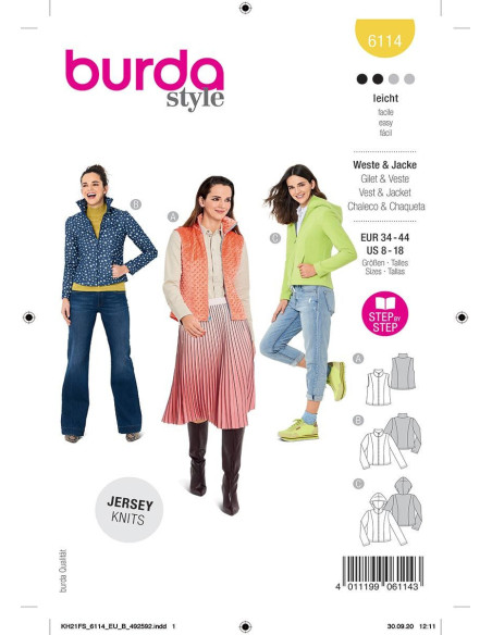 Patron de gilet et veste - Burda 6114