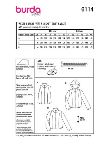 Patron de gilet et veste - Burda 6114