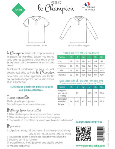 Patron de polo pour homme Le Champion - Les BG