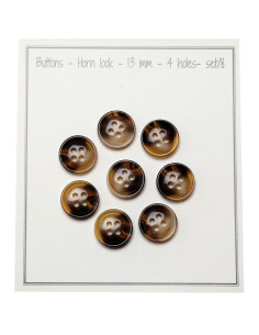 Paquet de 8 boutons 4 trous - Aspect corne