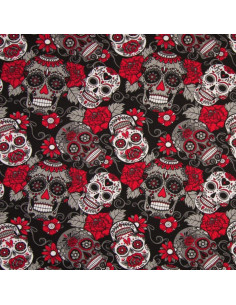 Tissus jersey - Tête de mort - Rouge et noir