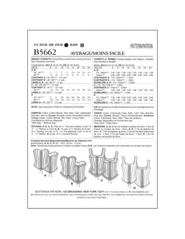 Patron de corsets - Butterick B5662 34-36-38-40-42 (A5)