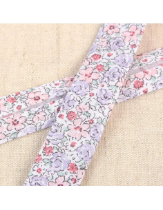 Biais fleurette - Vieux rose
