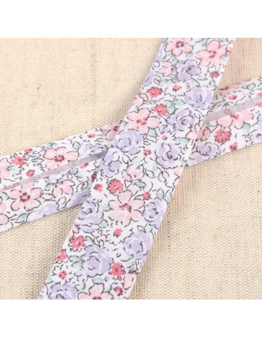 Biais fleurette - Vieux rose