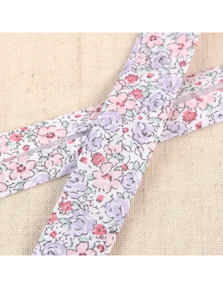 Biais fleurette - Vieux rose