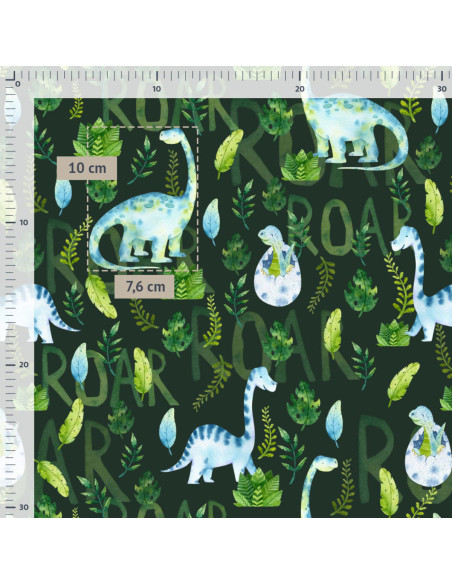 Tissu coton deluxe BIO - Dinosaures roar