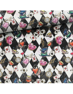 Tissu coton premium - Echiquier Alice au Pays des Merveilles