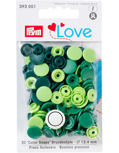 Set de 30 boutons pression Color Snaps 12,4 mm - Vert pomme, vert et vert sapin