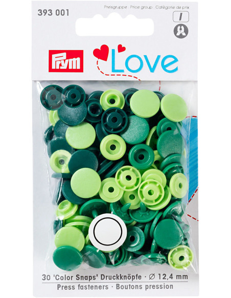 Set de 30 boutons pression Color Snaps 12,4 mm - Vert pomme, vert et vert sapin