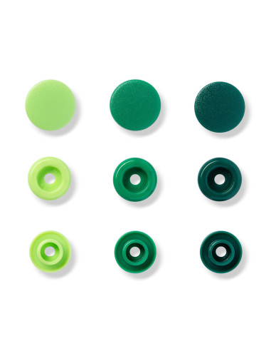 Set de 30 boutons pression Color Snaps 12,4 mm - Vert pomme, vert et vert sapin