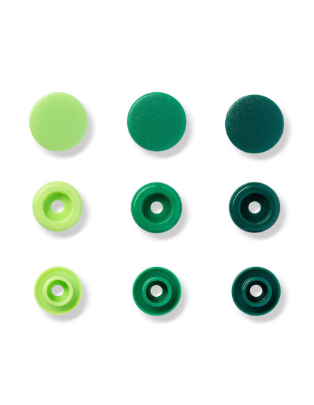 Set de 30 boutons pression Color Snaps 12,4 mm - Vert pomme, vert et vert sapin