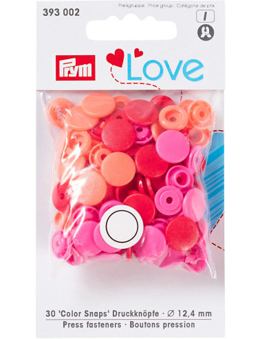 Set de 30 boutons pression Color Snaps 12,4 mm - Rouge, rose et pêche