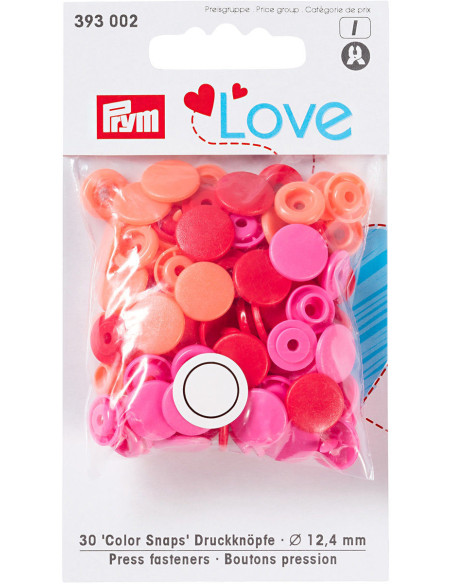 Set de 30 boutons pression Color Snaps 12,4 mm - Rouge, rose et pêche