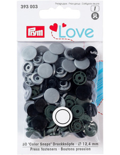 Set de 30 boutons pression Color Snaps 12,4 mm - Gris, anthracite et noir