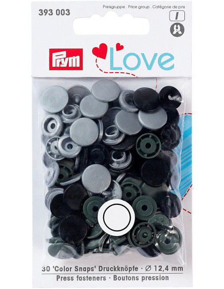 Set de 30 boutons pression Color Snaps 12,4 mm - Gris, anthracite et noir
