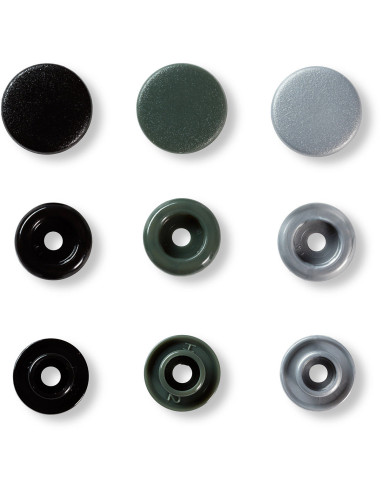 Set de 30 boutons pression Color Snaps 12,4 mm - Gris, anthracite et noir