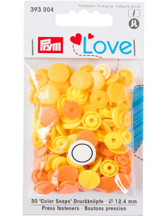 Set de 30 boutons pression Color Snaps 12,4 mm - Jaune, jaune orangé et orange