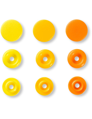 Set de 30 boutons pression Color Snaps 12,4 mm - Jaune, jaune orangé et orange