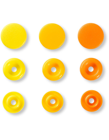 Set de 30 boutons pression Color Snaps 12,4 mm - Jaune, jaune orangé et orange