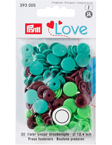 Set de 30 boutons pression Color Snaps 12,4 mm - Vert, vert clair et brun