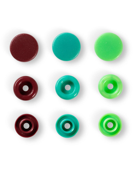 Set de 30 boutons pression Color Snaps 12,4 mm - Vert, vert clair et brun