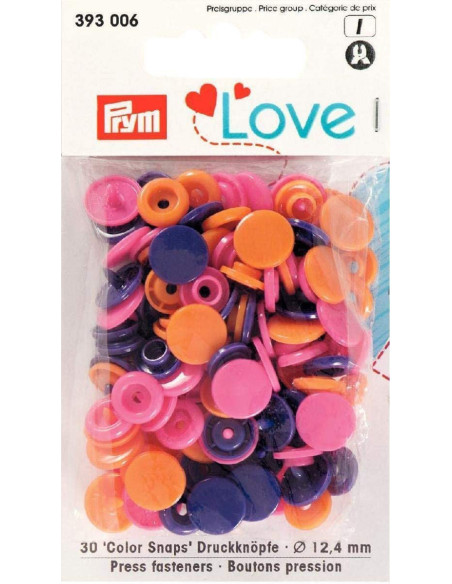 Set de 30 boutons pression Color Snaps 12,4 mm - Orange, fuchsia et violet